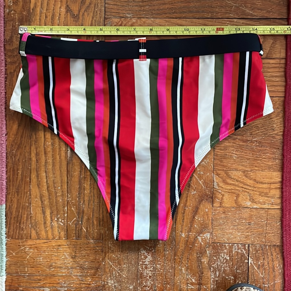 Solid And Striped Bikini Bottom Belted High Waist… - image 3